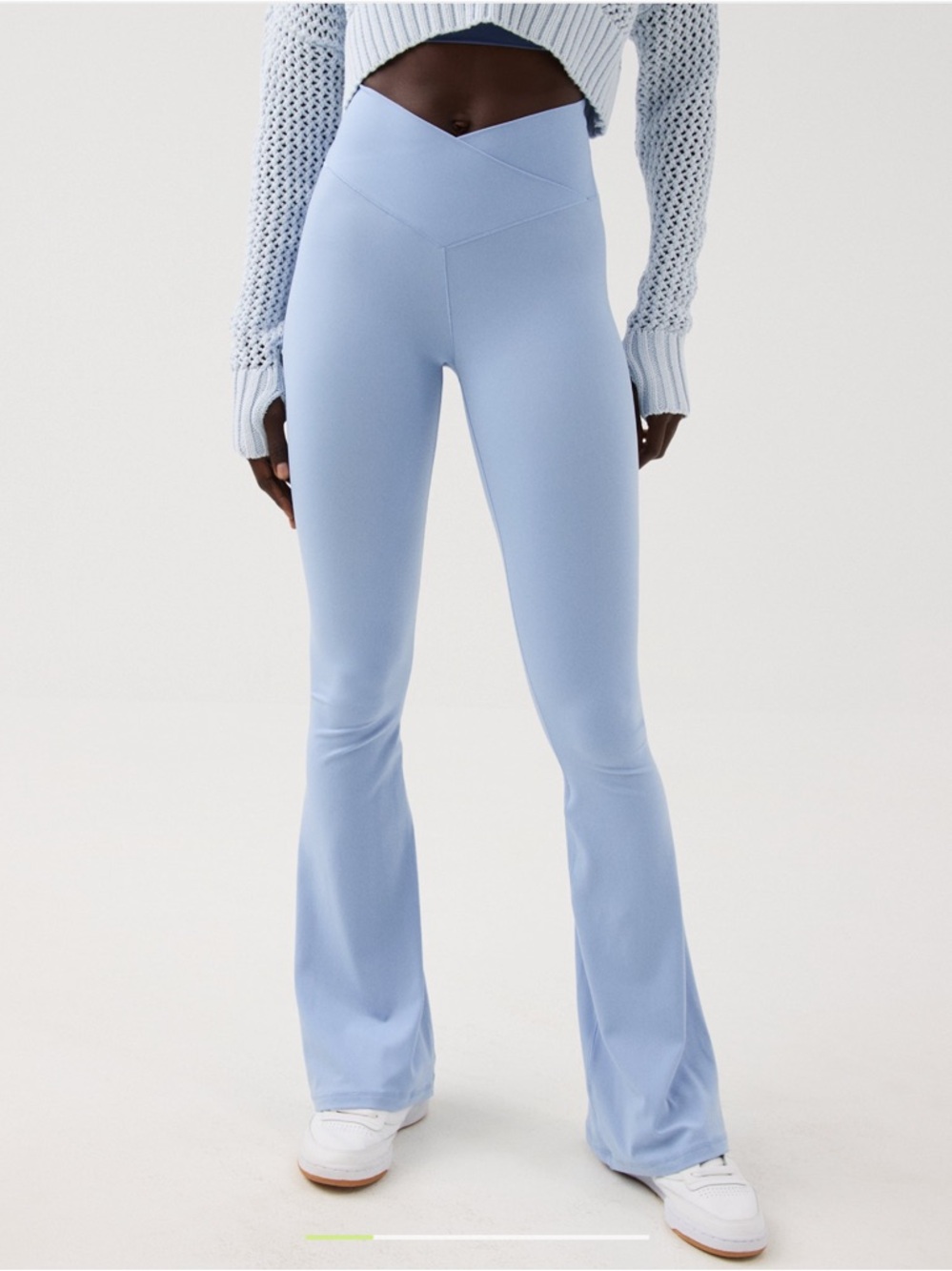 OFFLINE Aerie Real Me High Waisted Crossover Flare Leggings Light Blue LONG